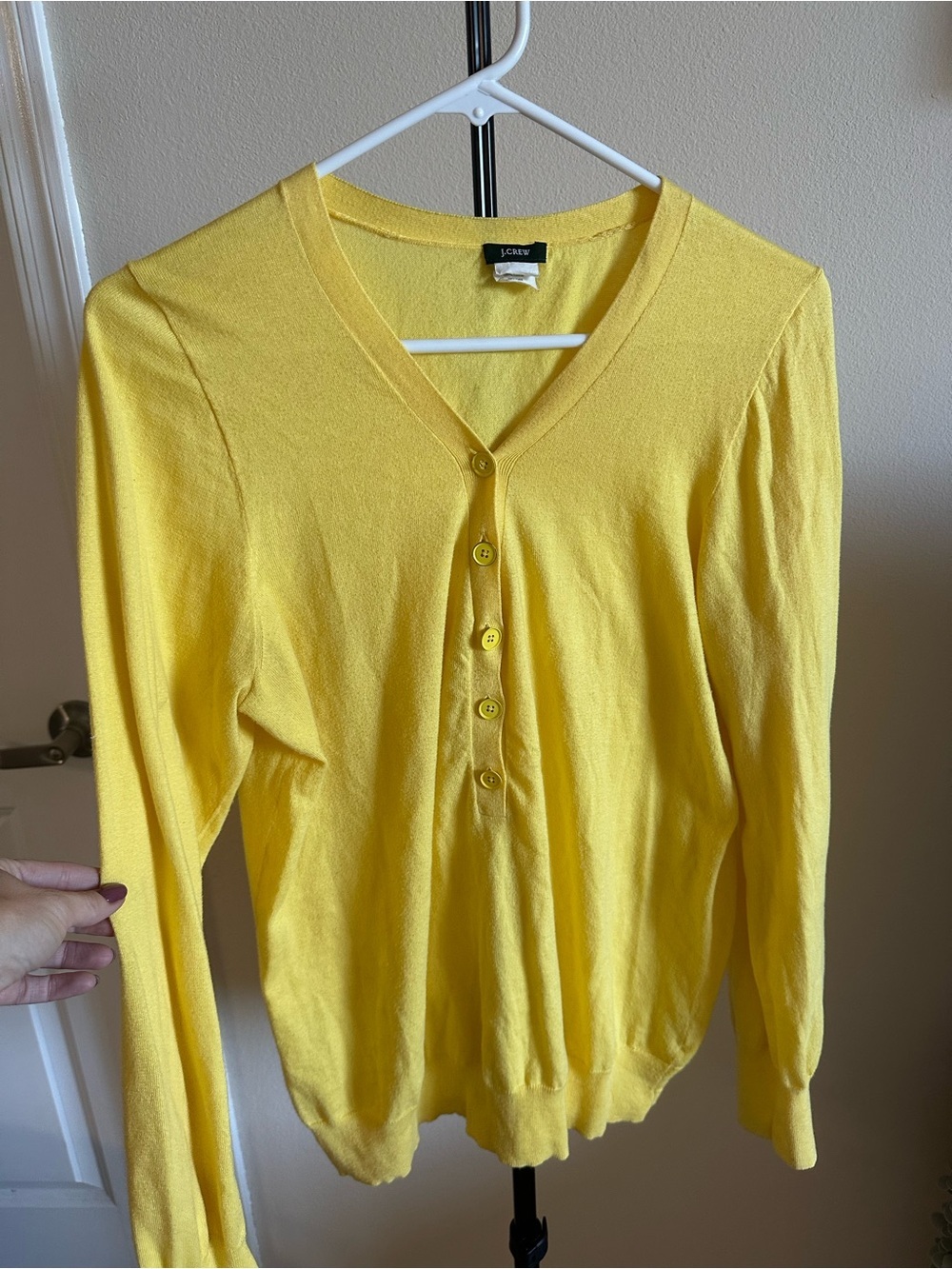 J. Crew 100% Cotton Sunny Yellow V-Neck Button Pullover - Picture 7 of 10